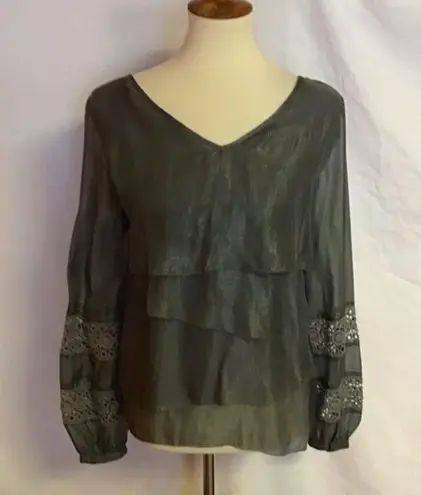 Anthropologie shimmery grey layered dressy top