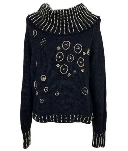 MARNIE WEST Vintage Black Gold Beaded Sweater Size M Size M