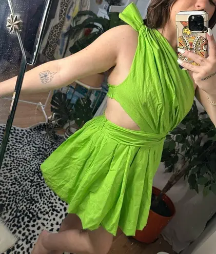 Boutique One Shoulder Cut Out Mini Dress Lime Green Size Small