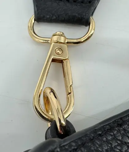 Crossbody Pebbled Faux Leather Pouch with Strap Black Gold One Size