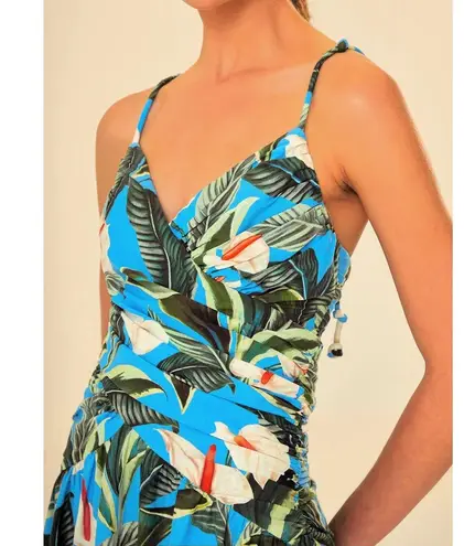 Farm Rio Women's Anthurium Garden Blue Cross Over Maxi Dress - L NWT