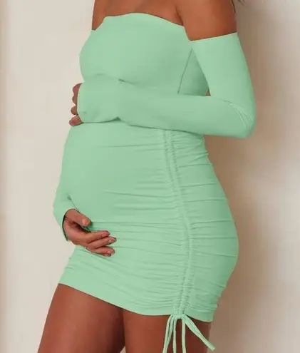 BUMPSUIT Sz L Women's Neon Green Lexi Off the Shoulder Long Sleeve Mini Dress