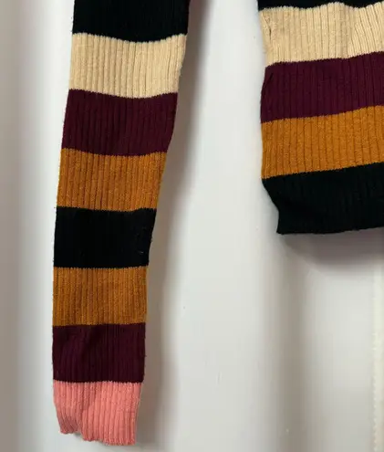 Cute Multicolor Striped Colorful Round Neck Slim Fit Sweater Size Medium Multi