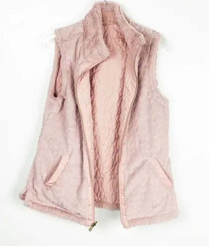TEEZ HER Pink Reversible Faux Fur Puffer Quilted Full Zipper Vest, Size Medium