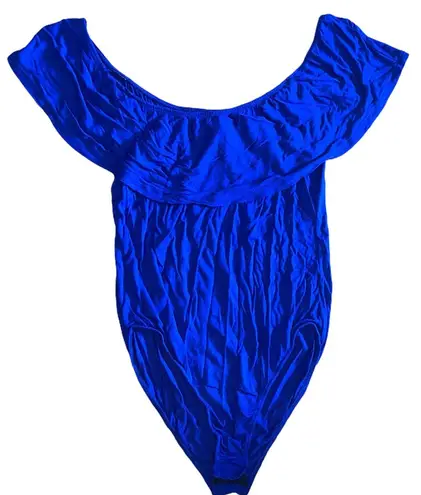 Glitz Ruffled Off The Shoulder Blue Bodysuit Large