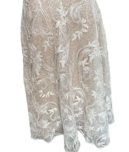 Dress the Population NEW Elisa Vine Embroidered Midi Dress White Nude Small