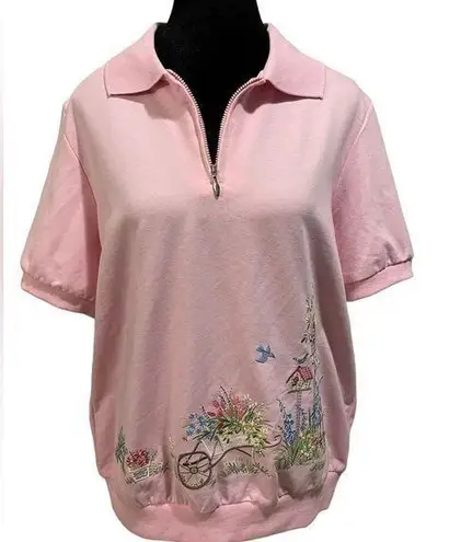 Alfred Dunner Vintage Pink Cottagecore Grannycore Garden Floral Zip Sweatshirt
