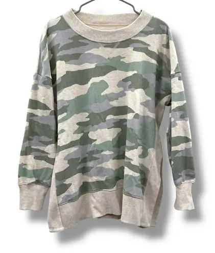 Aerie Good Vibes Oversized Gray Green Camo Print Long Sleeve Sweater Sz M