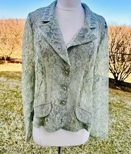 Frederick's of Hollywood Green Lace Blazer with Textured Pattern