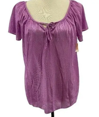 Vintage Shiny Nylon Short Sleeve Sleep Top Purple Womens Size Medium Dead Stock
