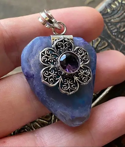 Handmade Solar Quartz, Amethyst sterling pendant