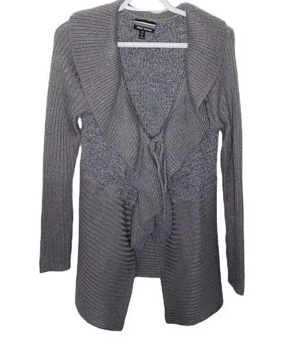 Allison Brittney mixed texture longline ruffle neckline front tie cardigan sz M - Image 1