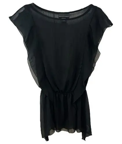 Apostrophe Sheer Black Gathered Hem Blouse Womens XS Feminine Romantic Goth