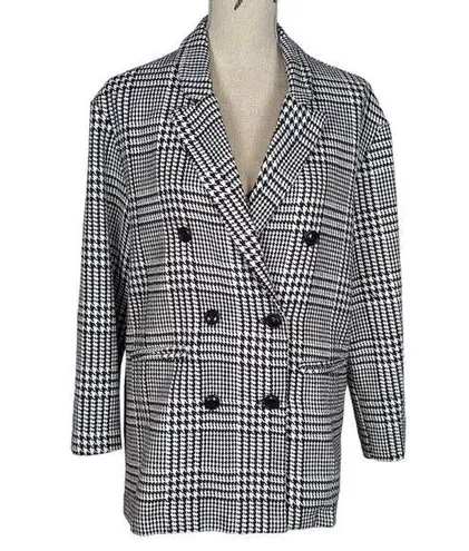 Princess Polly  Double Breasted Houndstooth Plaid Blazer Black and White Size 8