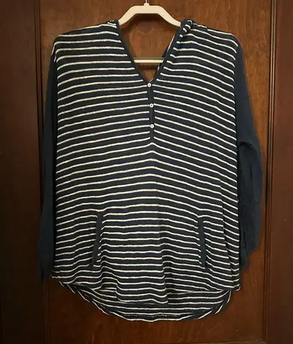 J. JILL Linen Cotton Hooded Tunic in Navy and White Stripe Women’s Size L Size L