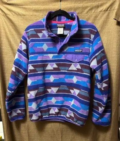 Patagonia  Aztec Tribal Synchilla T-Snap Pullover Fleece Women Size Small Purple