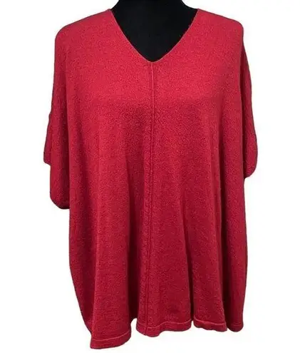 J Jill Cranberry Merino Wool Boho Poncho Sweater Oversized One Size Red Size undefined
