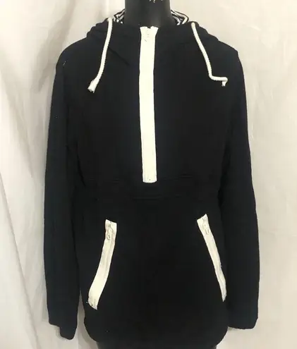 Izzue Black Pullover Hoodie with white Contrast Zippers Size M