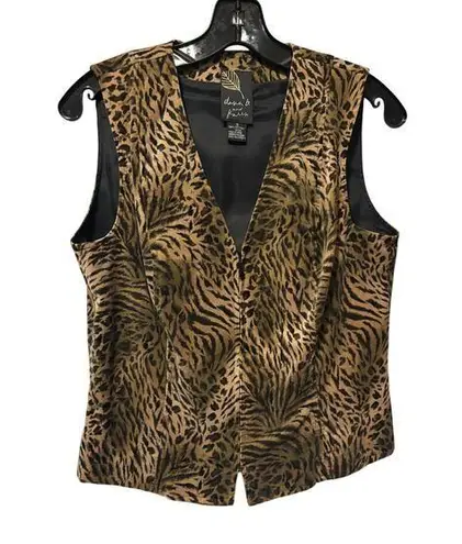Dana B and Karen Animal Print Vest Dana Buchman Front Zip Lined Textured Vintage Brown Size 6