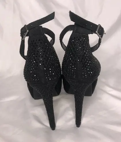 Luxe x JustFab Black Platform Stiletto Pump Rhinestone Ankle Strap Size 8