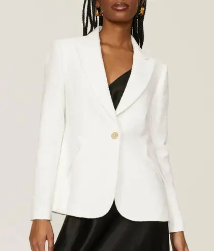 Donna Karan White Tweed Blazer SIZE 14 Tailored Cotton Boucle Prep Designer $500
