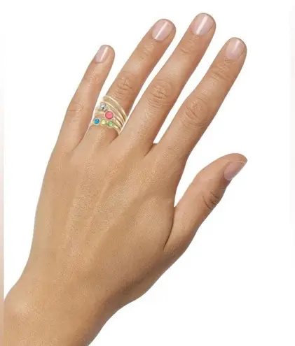 INC NEW (5) STACK RING SET Size 7 Gold Tone Crystal Stone Pink Green Blue Yellow