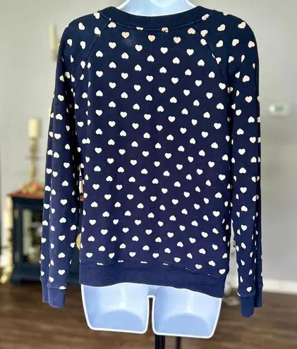 Cute Navy Heart Print Sweatshirt Blue Size M
