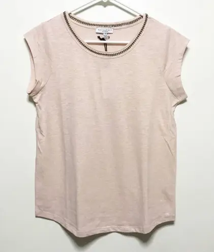 Current Air New! Pink Crew Neck Short Sleeve Chain Accent Top