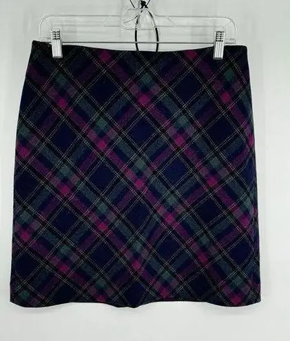 Talbots  Woman's Wool Skirt 8P Petite Navy Plum Green Plaid Skirt Knee Length