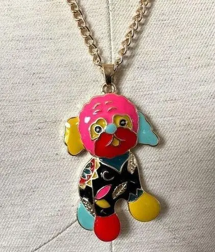 Sad clown dog colorful pendant necklace Pink