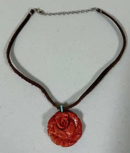 Handmade Brown Suede Flower Rose Charm Pendant Necklace Choker Jewelry 🌹✨ 