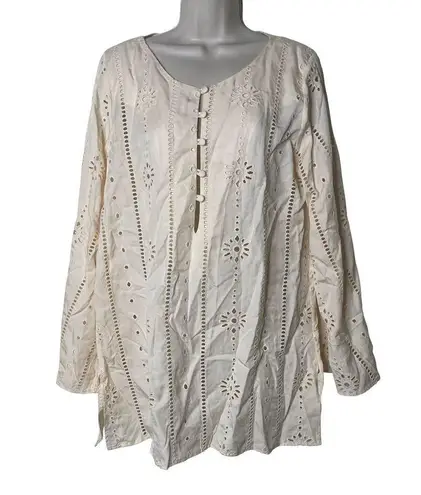 JUAN DE DIOS Lisa Cotton Eyelet Maxi Shirt in Beige Cream sz S