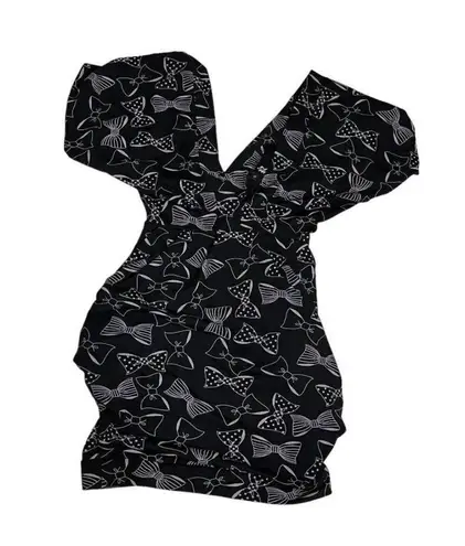 FREDDIE ROJAS Retro 80s Black Purple Bows Inverted Pagoda Mini Dress Size Small