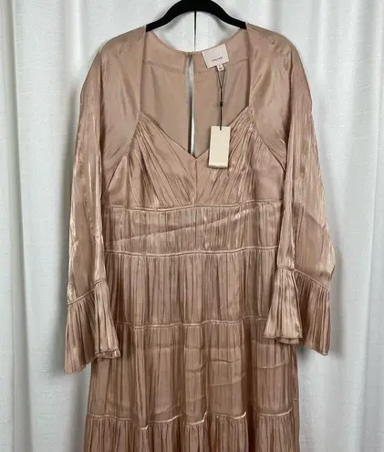 Cinq à Sept Cinq A Sept Champagne Beige Nina Tiered Satin Midi Dress Sz.8 NWT