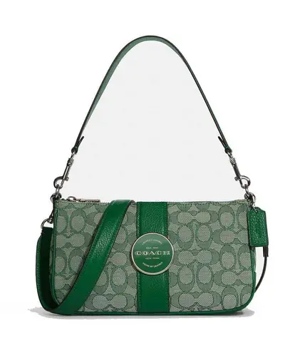 Coach  C8306 Lonnie Baguette In Signature Jacquard & Leather Green