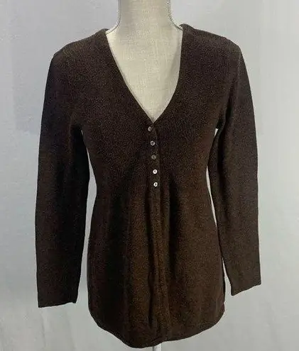 Sarah Spencer Wool Blend Brown V Neck Cardigan Sweater Size Large