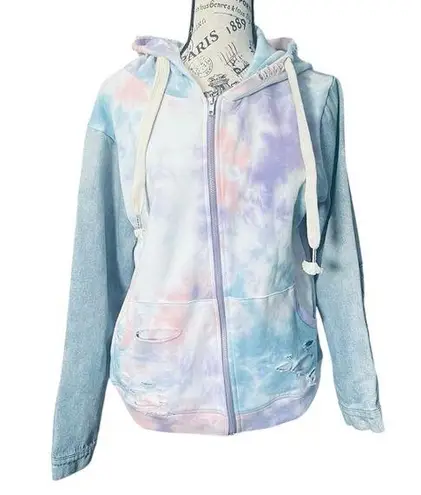 Dance & Marvel Distressed Tie Dye Zip Up Hoodie