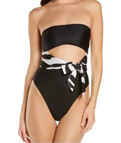 River Island Cut Out Tie Waist Bandeau One Piece Swimsuit Black Size 8 NWT