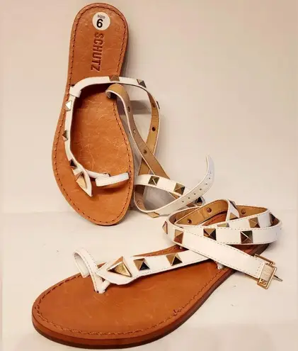 Schutz Courtney Studed Wrap Sandal White Gold Size 6B