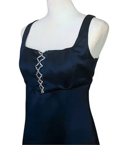 Vintage 90s Blue Satin Rhinestone Princess Prom Dress. S/M Romantic Fairy Gothic Size M