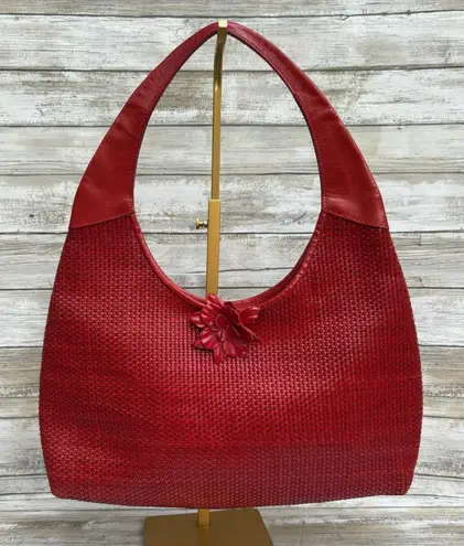 Paolo Masi Y2K Purse Hobo Bag Red Leather Woven Flower Boho Hippie Festival
