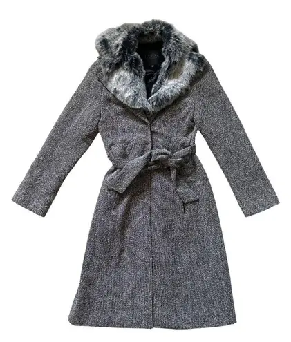 Guess  Gray Winter Coat Faux Fur Collar Wool Blend Long Belted Pockets Women’s 2 - Image 1