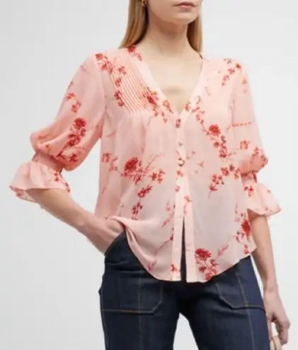 Cinq à Sept New! Cinq a Sept Jennings Floral Pintuck Button-Front Top Sz Small $345
