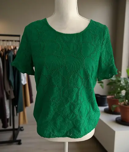 Skies Are Blue Leaf Print Green Short Sleeve Top Size Small