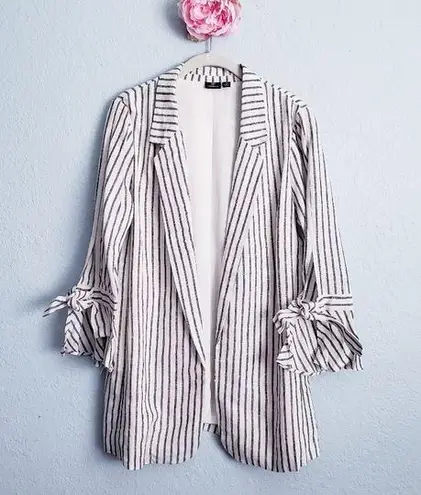 Anthropologie Versona Linen Blend Striped Casual Bellsleeve Blazer