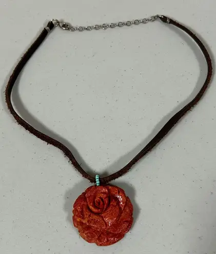 Handmade Brown Suede Flower Rose Charm Pendant Necklace Choker Jewelry 🌹✨ 