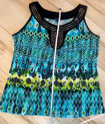 Notations  Womens Sleeveless Blue Green Top With Beading Around The Neck (15