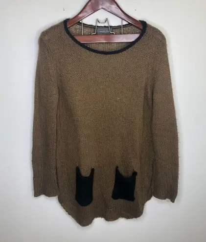 Wooden Ships Wooden Ship Brown Knit Pocket Crewneck Sweater S M Small Medium Soft Tan