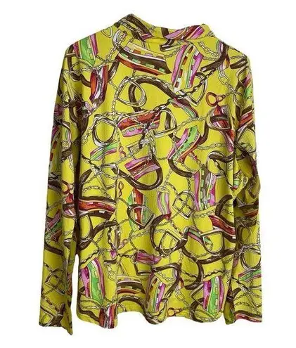 Icikuls Golf Shirt Womens Size XXL Yellow Long Sleeve Mesh 1/4 Zip Top Horse Bit Pink