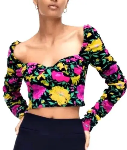 ZARA NWT. $50R  Off Shoulder Sweetheart Neckline Floral Crop Top Blouse Size M